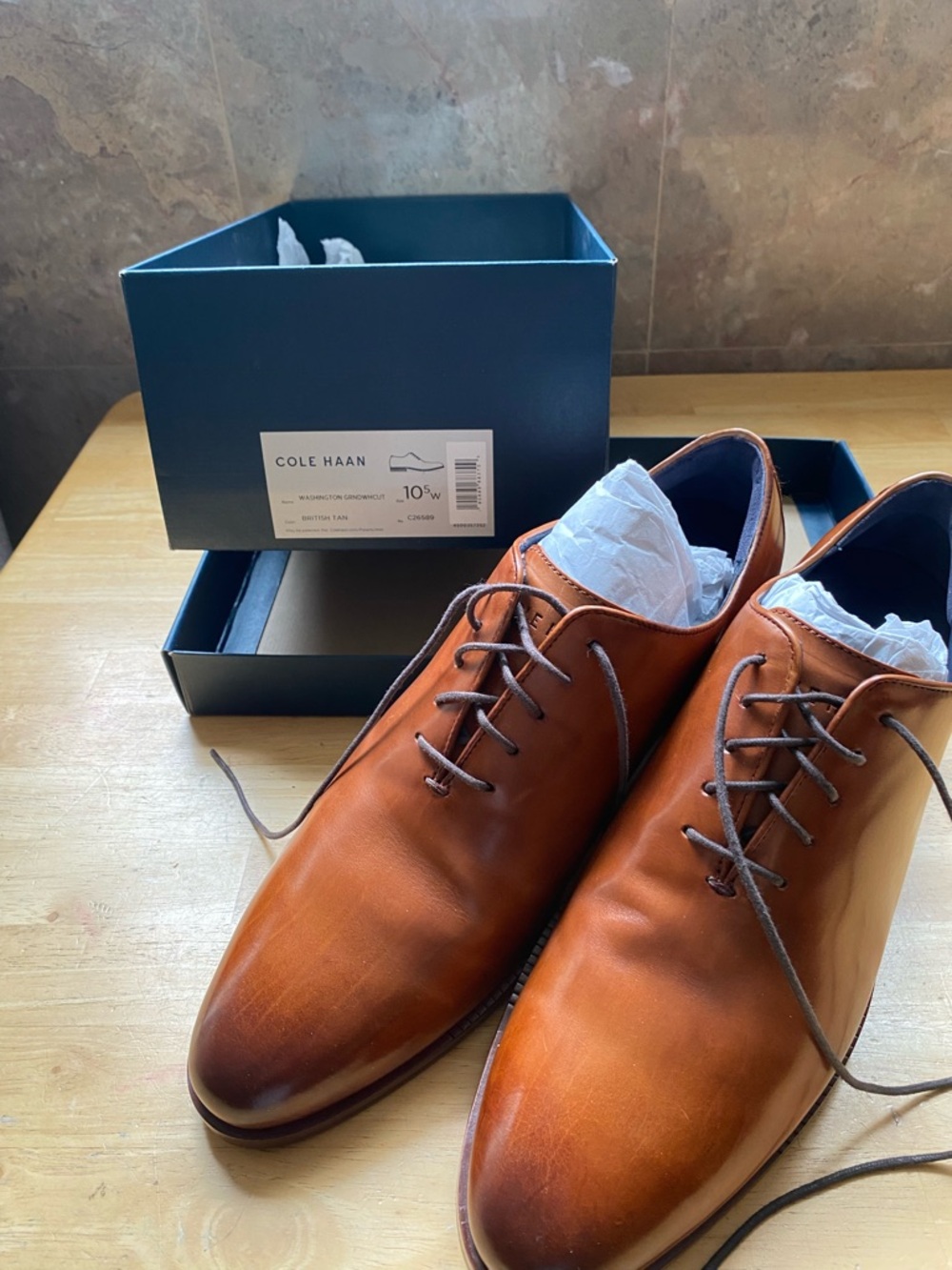 Cole Haan Men's Cognac Leather Derby Oxfords
